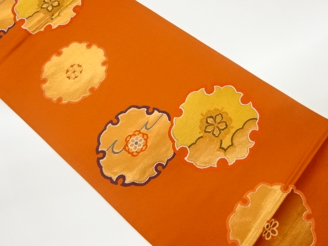 雪輪に花模様織出し袋帯